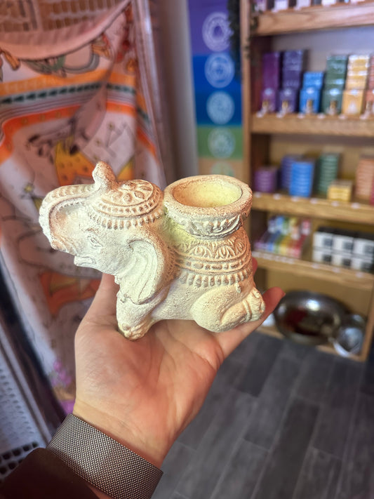Cream Elephant Incense And Candle Holder
